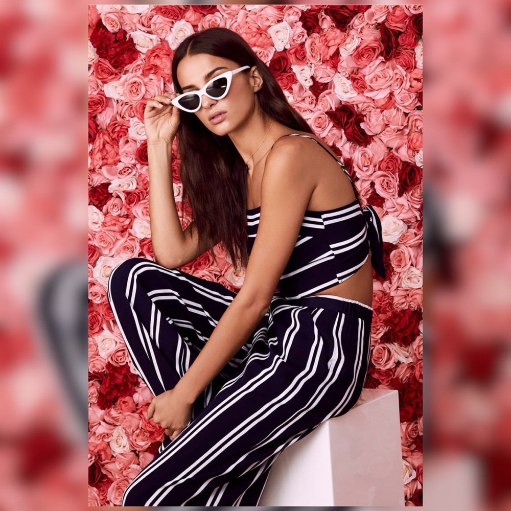 Navy Blue and White Striped Two-Piece Jumpsuit